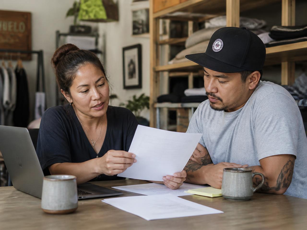 A Hawaii business owner reviewing processing costs with a local representative